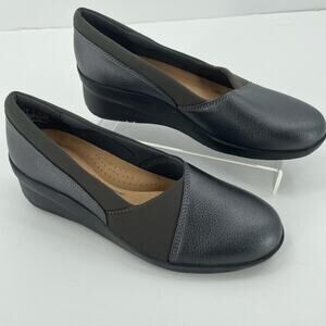 Clark’s Women’s Suttyn Walk Wedge Slip-On Shoes, Black, Sz. 7M Comfort Office
